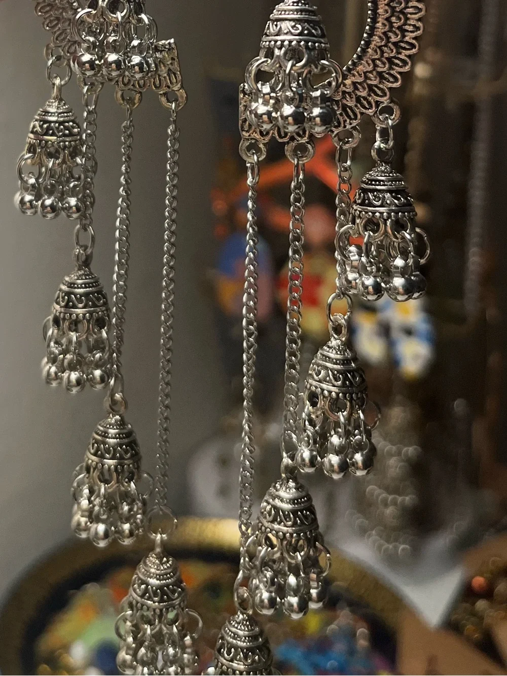 Oxidized Silver Tone Jhumka Statement Earrings